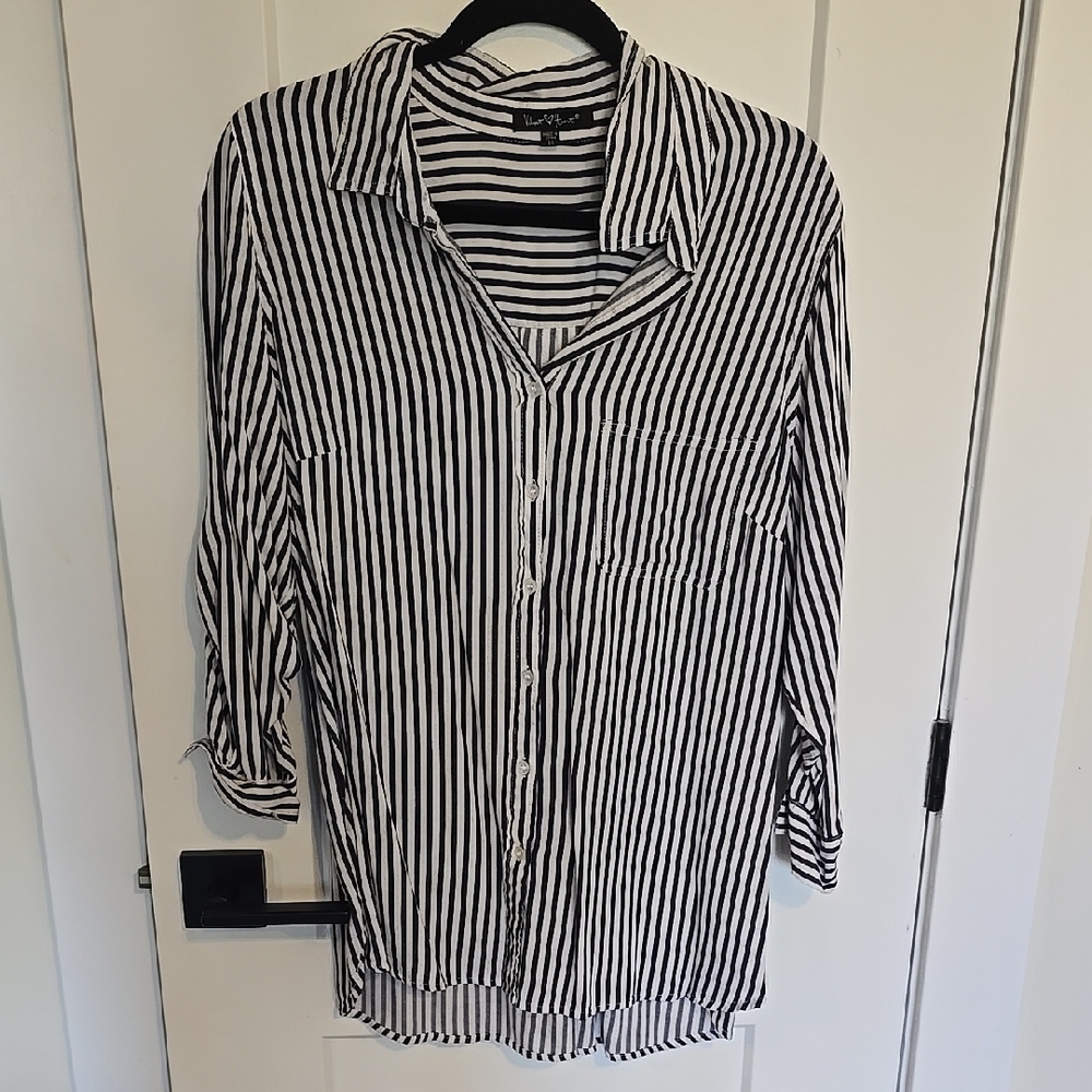 Velvet Heart Black and White Striped Button Down Shirt